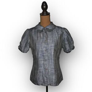 Marianne Kooimans Button Up Puff Sleeve 100% Silk Iridescent Blouse, Women’s 1